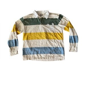 18 East MFG Mens Large Long Sleeve Rugby Polo Striped Cotton